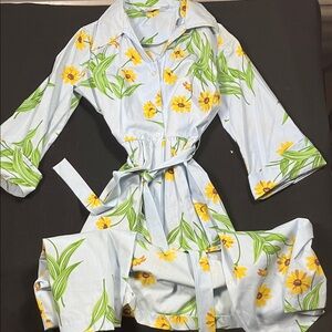 Sears Women's Floral Long Sleeve Dress - Blue and Yellow